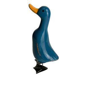 Folk Art Ceramic Blue Duck Figurine Yellow Beak Home Decor